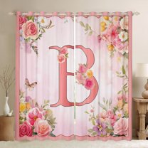 Homewish Initial Letter B Black Out Curtains,Kawaii Flower Floral Curtains Pack of 2 (42x63 Each),Girls Pink Bedroom Curtains For Princess,Breathable Bedroom Decoration