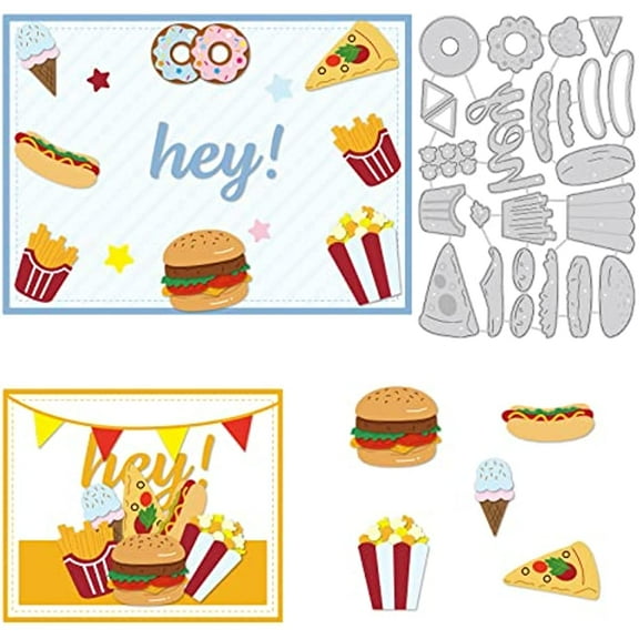 Fast Food Themed Metal Cutting Dies Hamburger Fries Pizza Carbon Steel Stencils for DIY Crafts Scrapbook Album Paper Card Embossing
