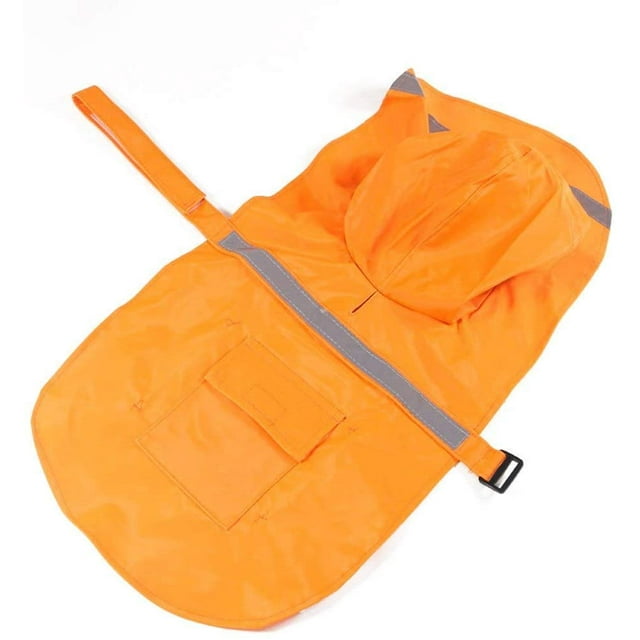 Impermeable ajustable con capucha para perros, impermeable reflectante con capucha para perros, chaqueta impermeable para perros (naranja, L)