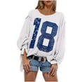 thumbnail image 2 of Pxxlle Sweatshirts for Women Trendy Long Sleeve Side Slit Sweatshirt Loose Fit High Low Hem Pullover Tops Fashion Letter Graphic Sweatshirts Blue S, 2 of 9