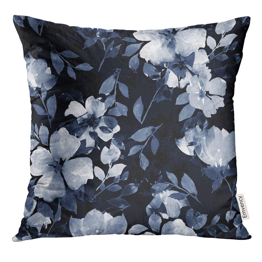 BSDHOME Blue Flower Watercolor Floral Colorful Vintage Pillow Case