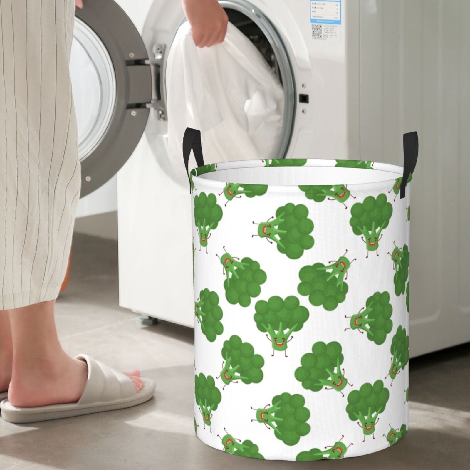 Large Laundry Basket with Handles - Bright broccoli cartoon funny Kids Baby Dirty Clothes Laundry Hamper for Bedroom Aesthetic