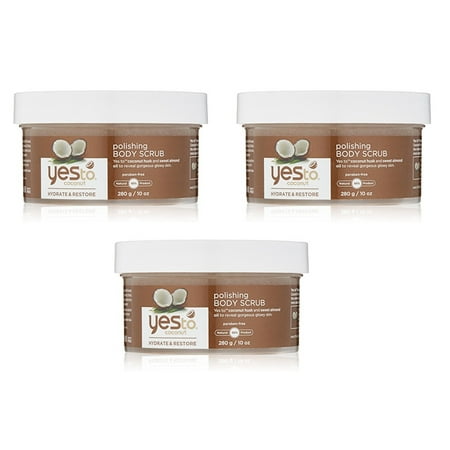 Yes To Coconut Hydrate & Restore Polishing Body Scrub 10 oz (Pack of 3) + Yes to Coconuts Moisturizing Single Use (Best Way To Use Body Scrub)