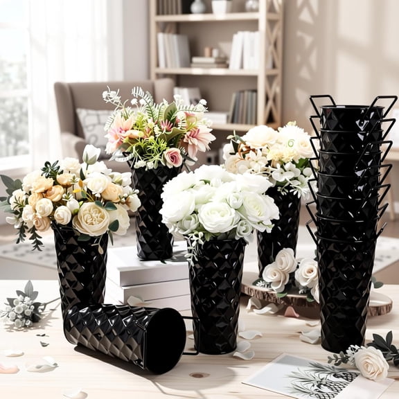 12 Pcs Black Galvanized Metal Flower Vases 9 Inch Farmhouse Buckets with Handles for Centerpiece Wedding Table Decoration Supplies