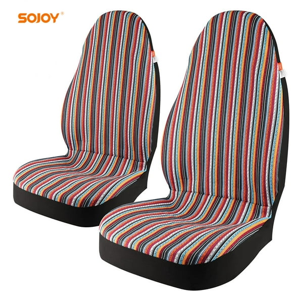 Sojoy Boho Front Car Seat Covers 2 Front Baja Universal Bucket Seat Covers with 2 Safety Seat Belt Cover Pads for Cars, SUVs, Trucks (Colorful)