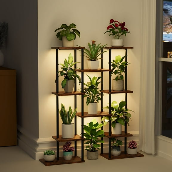 Corner Plant Stand, 6-Tier 40" Tall Indoor Metal Plant Stand with Grow Lights