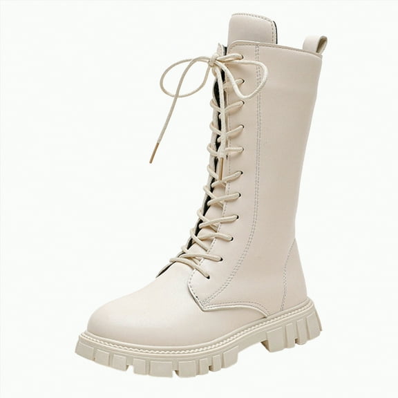 Linfrsh Boots Kids Girls Kids Winter Fashion Knee High Winter Boots Buckle Zipper Riding Boot Mid Boot White,11