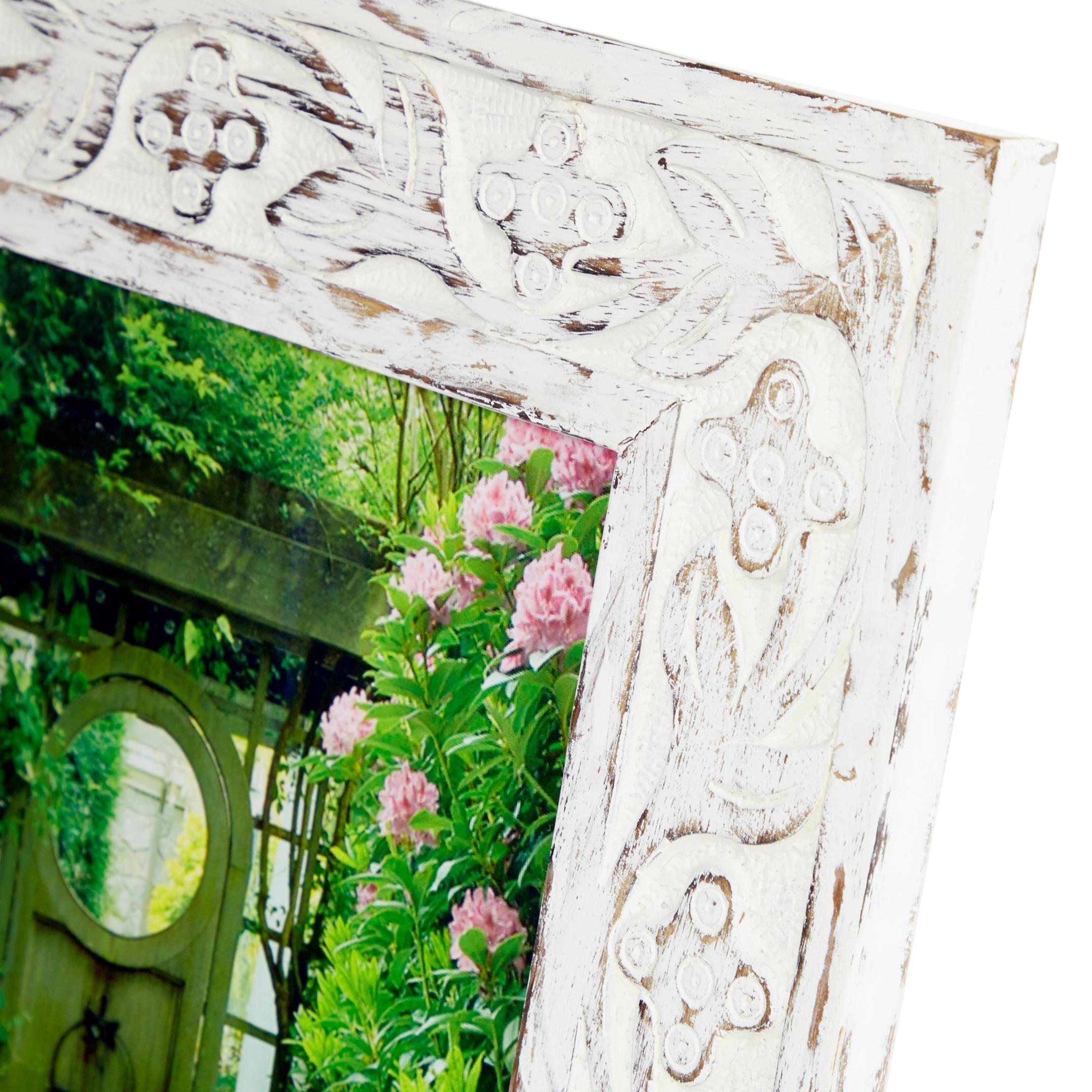 DecMode 8" x 10" Handmade Intricate Carved White Floral Photo Frame