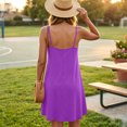 thumbnail image 4 of EANJE Women Summer Sleeveless Casual Sundress Loose Fit V Neck Button Front Short Dresses Spaghetti Strap Beach Mini Dress With Pockets Purple 2XL, 4 of 5