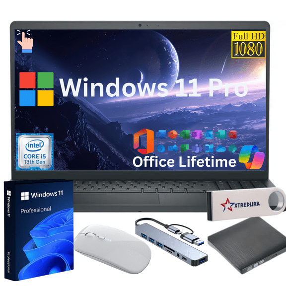 Dell Inspiron 15 3530 FHD Touch Laptop, Intel Core i5-1334U (Beats i7-1250U), 8GB RAM, 256GB SSD, Windows 11 Pro with Copilot, Liftime Microsoft Office,Gift Bundle