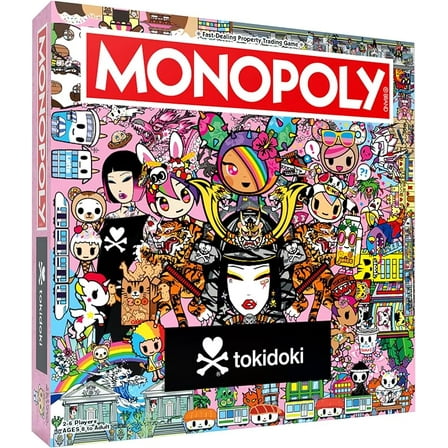 MONOPOLY: tokidoki Board Game, Buy, Sell & Trade Characters like Donutella, Mozzarella, & Stellina, Includes 6 Collectible Mover Tokens - Cactus Dog, Sirena, Adios & More,Official tokidoki merchandise