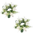 thumbnail image 2 of 2 Pack Wedding Candle Rings Artificial Rose Wreath Small Boho Wreath Pillar Candle Holder for Wedding Spring Summer Home Door Tabletop Decoration, 2 of 8