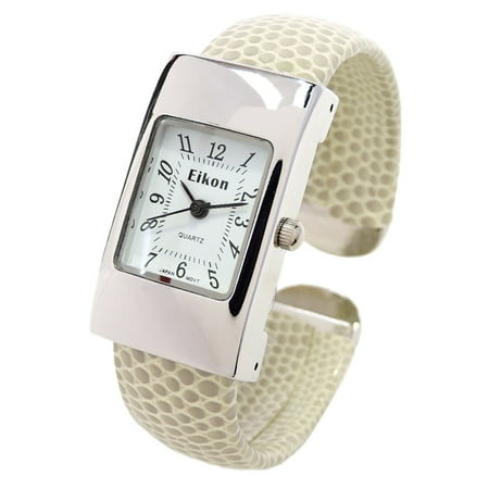 Watch Case Snake Pattern - Beige Tan Silver Snake Style Band Rectangle Case Small Size Women's Bangle Cuff Watch