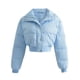 thumbnail image 4 of Chaqueta de algodón con cremallera de manga larga, color sólido, cuello adelgazante, estilo corto de moda, 4 of 6