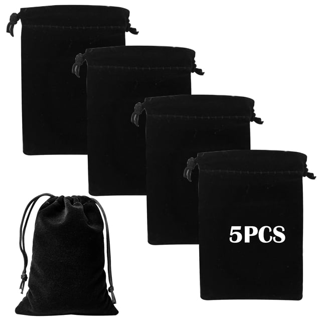 Paquete de 5 Bolsas de Terciopelo Suave Negras con Cordón, Bolsas Pequeñas de Joyería de Doble Cara, Bolsas de Terciopelo, Bolsas de Regalo Rectangulares, Bolsas de Tela para Bolsas de Dulces de Boda