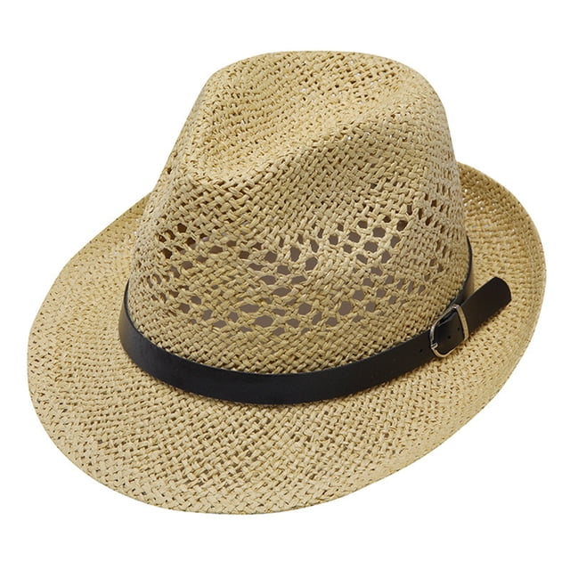Unisex Straw Cowboy Hat - Summer Sunscreen Beach Cap, Polyester Braided, One Size, Fashionable Casual Accessory