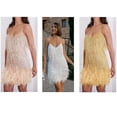 thumbnail image 1 of Vestido ajustado con flecos y lentejuelas y plumas para mujer, vestido de retales con borlas a la moda, 1 of 2