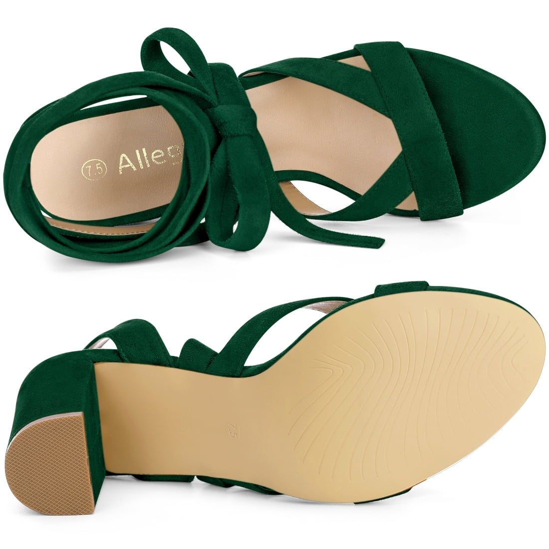 DARING DIVA Women's Open Toe Crisscross Lace Up Chunky Heel Sandals Green 8.5
