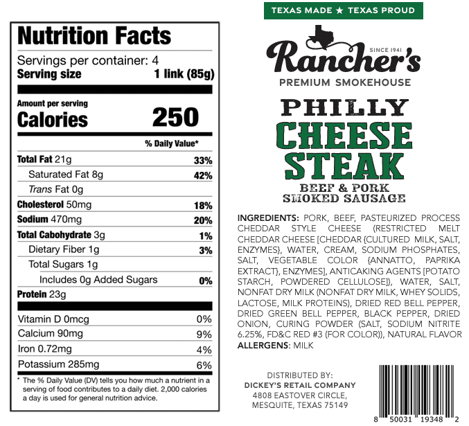 Rancher's Premium Smokehouse Philly Cheesesteak Pork and Beef Sausage Links, 12 oz Refrigerated