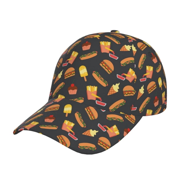 Fotbe Fast Food Gorro Clásico de Béisbol, Gorra Ajustable con Broche Snapback, Gorro de Exterior de Algodón Suave