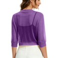 thumbnail image 4 of Vinsonshop Women's 2026 Summer Lightweight Short Bolero Cardigan Shrug Sheer Tie Front Top 3/4 Sleeve Jacket for Dress Purple M, 4 of 7