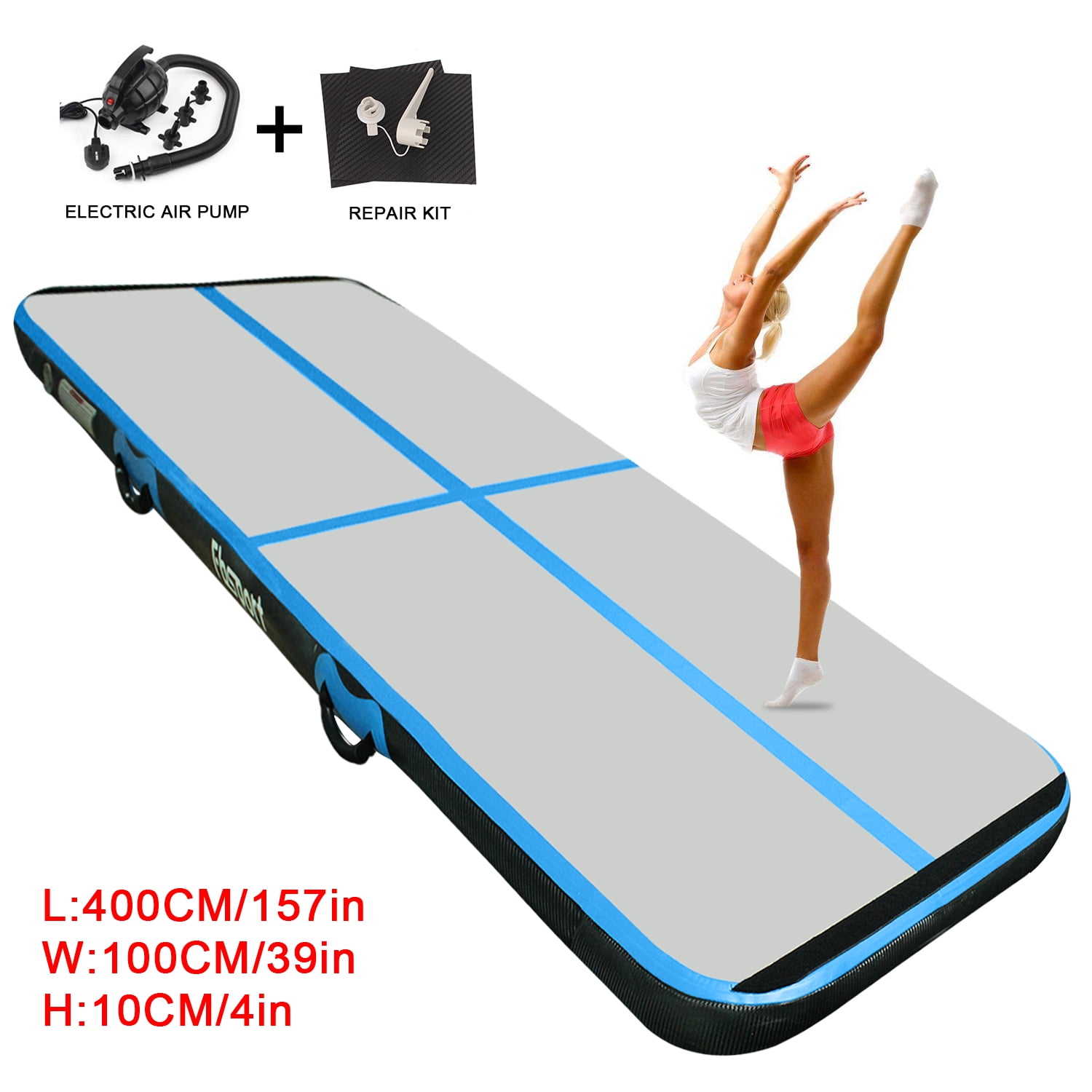 4M Inflatable Air Track Gymnastic Mat Tumble Indoor Outdoor Exercise Mat W/ Pump 