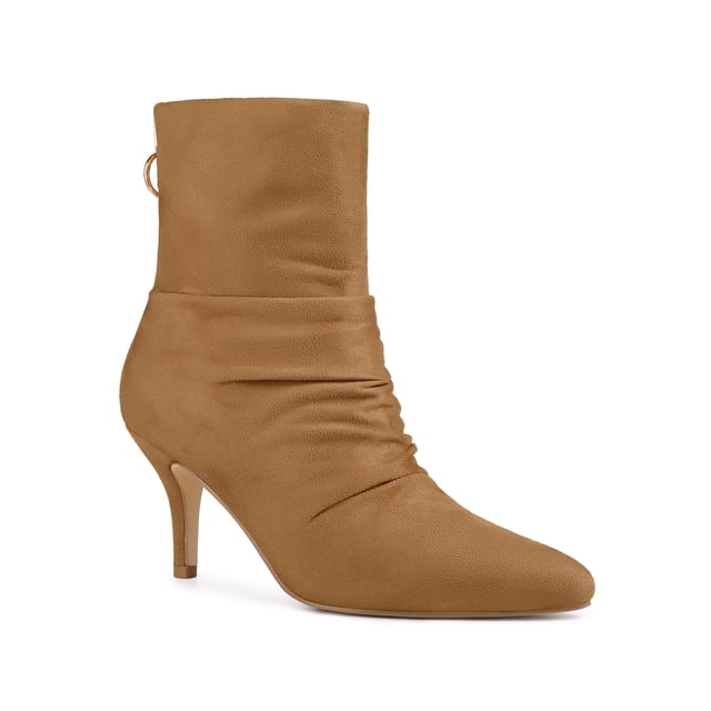 BLISSFUL STEP Women's Pointed Toe Slouched Stiletto Heel Ankle Boots Brown 7
