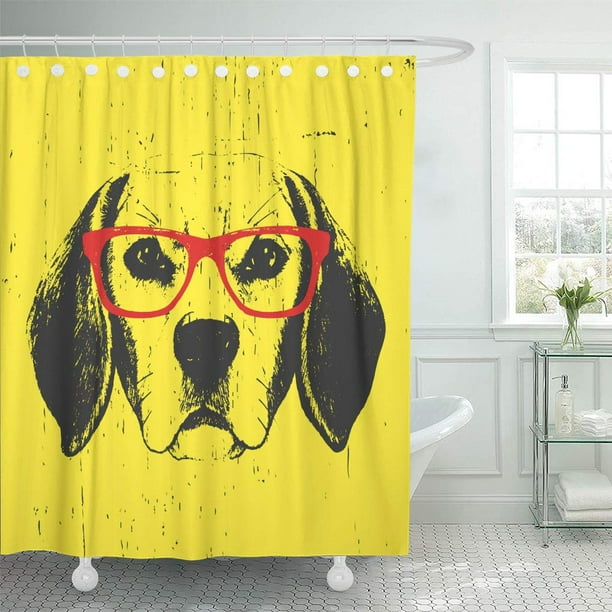 Suttom Blue Cute Portrait Of Beagle Dog Glasses Puppy Shower Curtain 60x72 Inch Com Suttom Blue Cute Portrait Of Beagle Dog, Puppy Shower Curtain