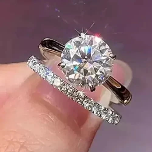 3Ct Round Cut Moissanite Solitaire Bridal Set Ring In 14K White Gold Plated