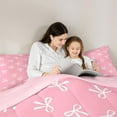 thumbnail image 5 of Feelyou Kid Bowknot Full Size Comforter Sets, Cartoon Pink Butterly Bedding Sets, 3pcs, 5 of 8