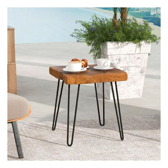 Teak Wood End Table, Square Recycled Side Table, Rustic Live Edge Accent Table, Indoor Outdoor Furniture, 16x16x18, Brown