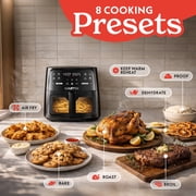 Gourmia 8 Qt Air Fryer, 8 Presets with Digital Display, FryForce 360° Technology, Easy View Window & Interior Light, Dishwasher Safe Basket, Black