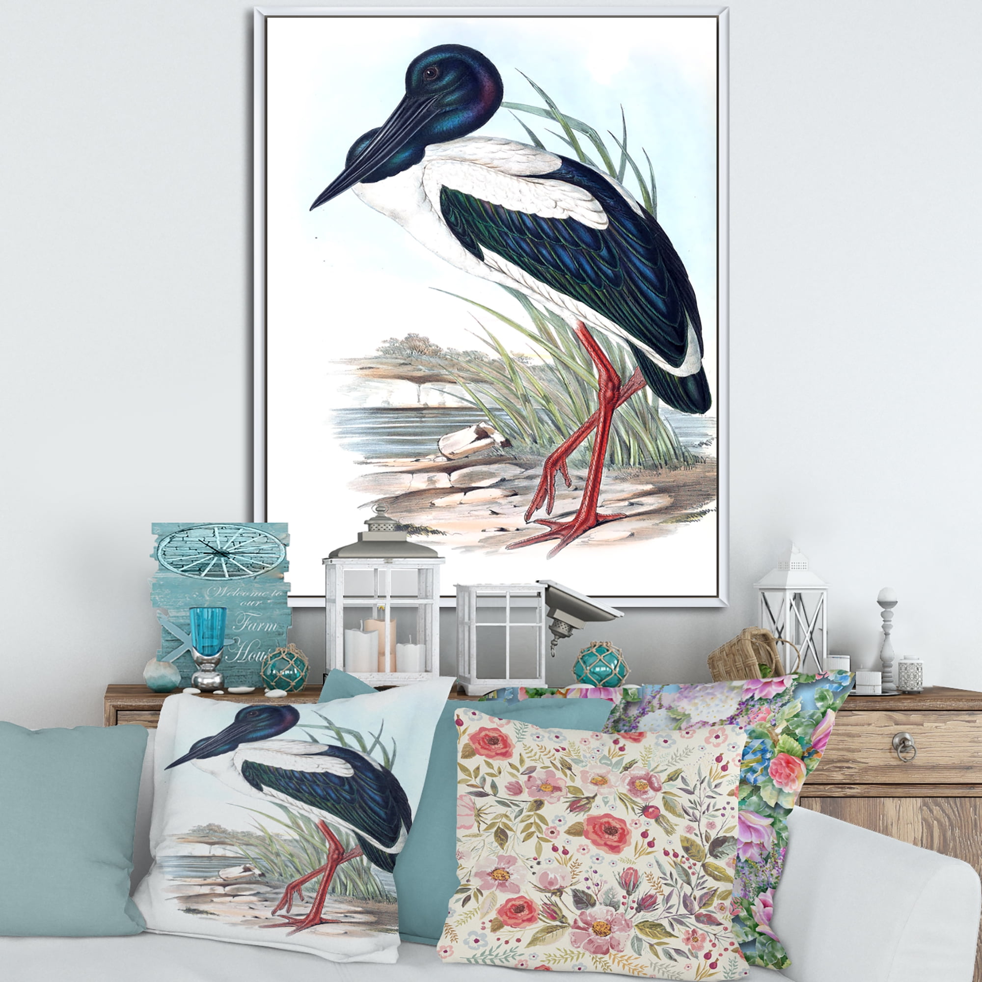 Designart 'Australian Vintage Birds I' Traditional Framed Canvas Wall Art Print