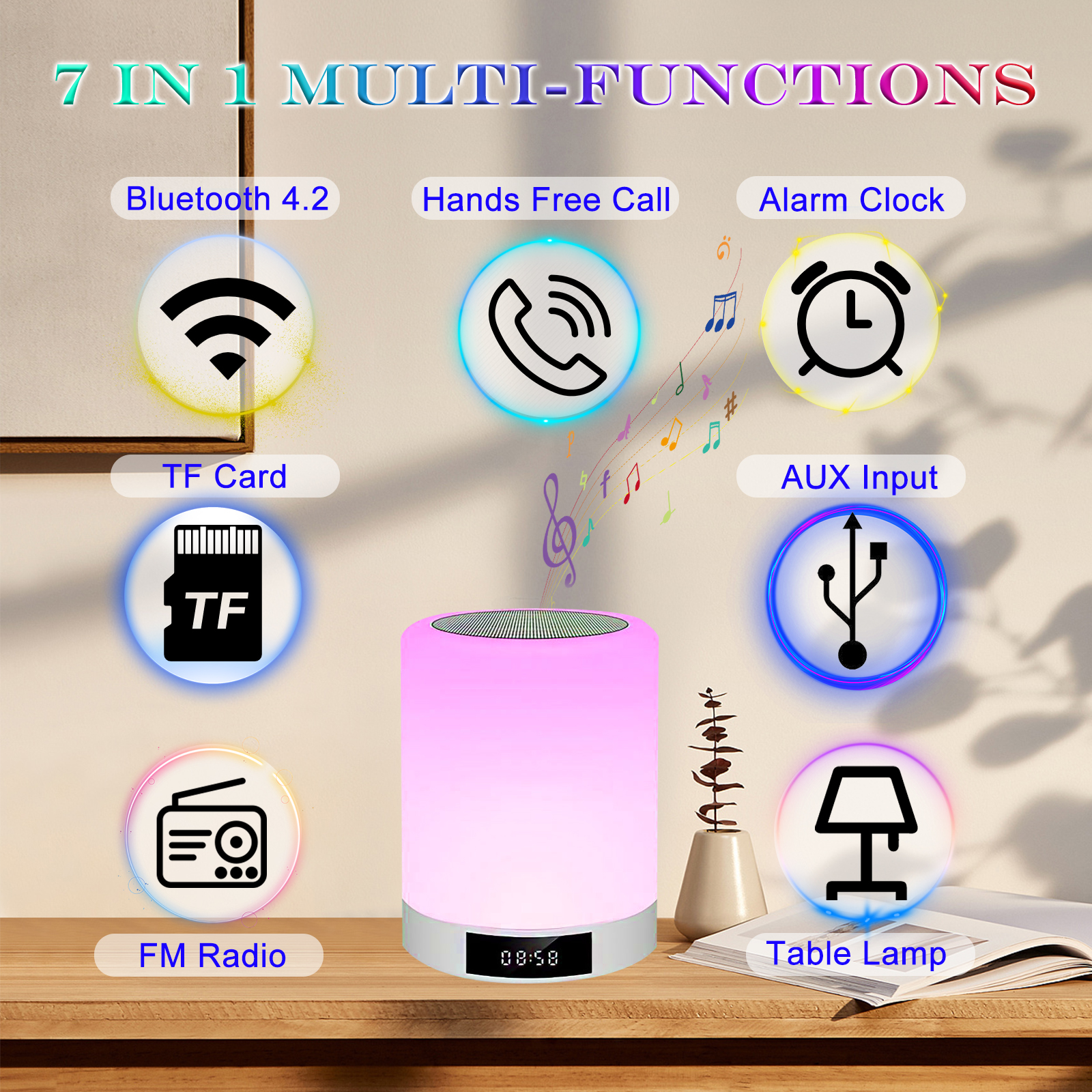 Oazouf M6 Portable Wireless Bluetooth Speaker with Night Light Long Battery Life for Outdoor Indoor