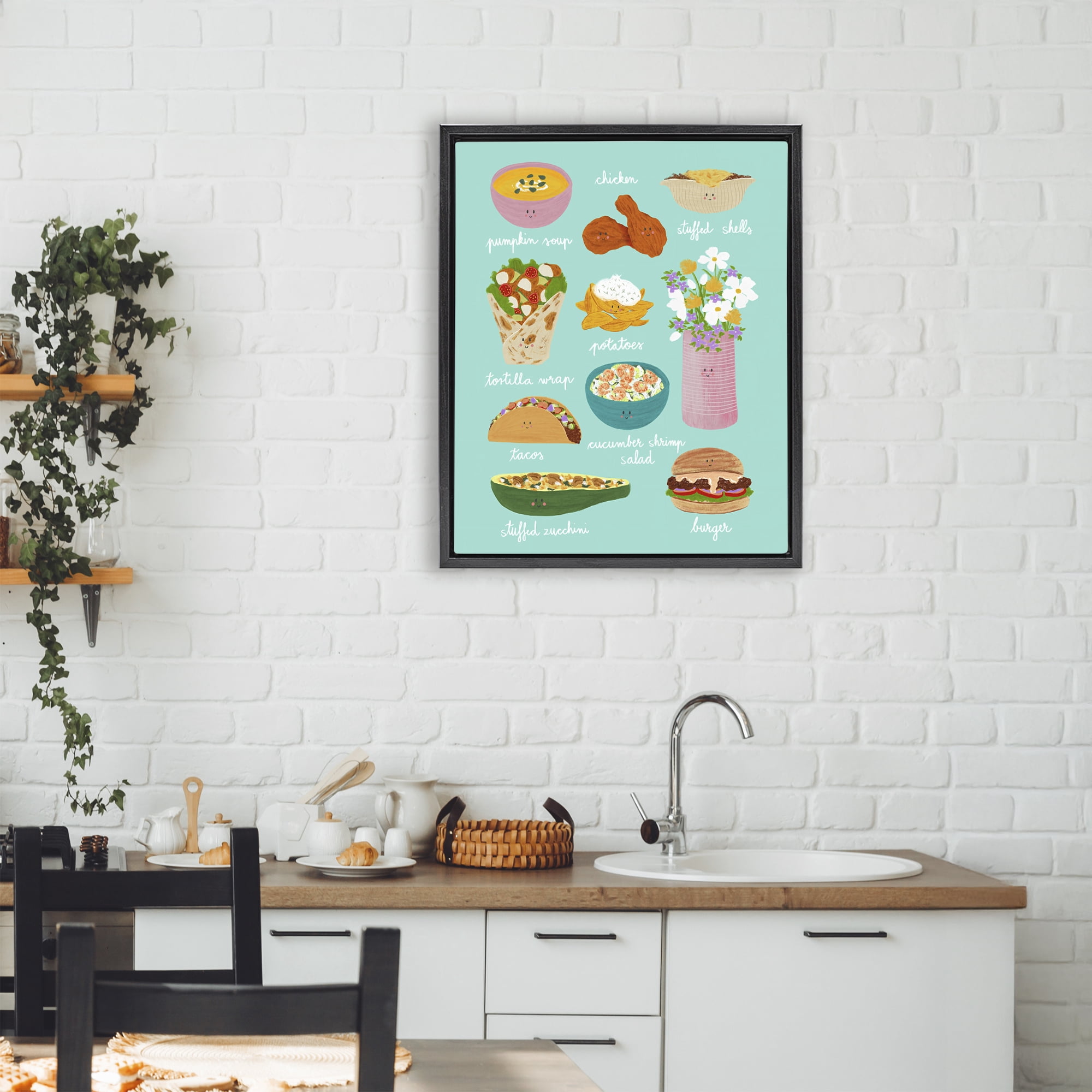 Stupell Industries Gourmet Lunch Food Collection Black Framed Floater Canvas Wall Art, design by Metka Hiti