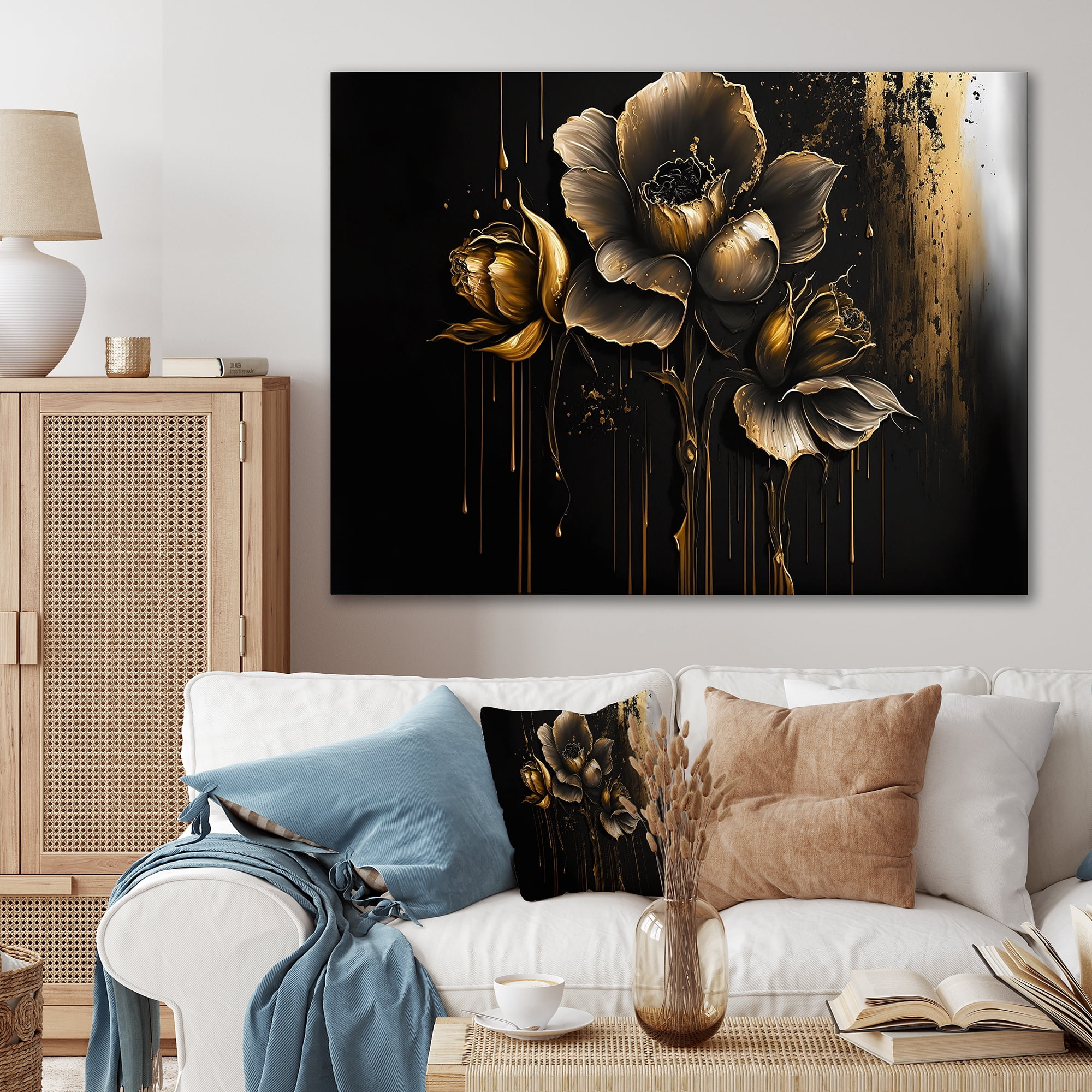 Designart Black And Gold Daffodil Design I Canvas Wall Art
