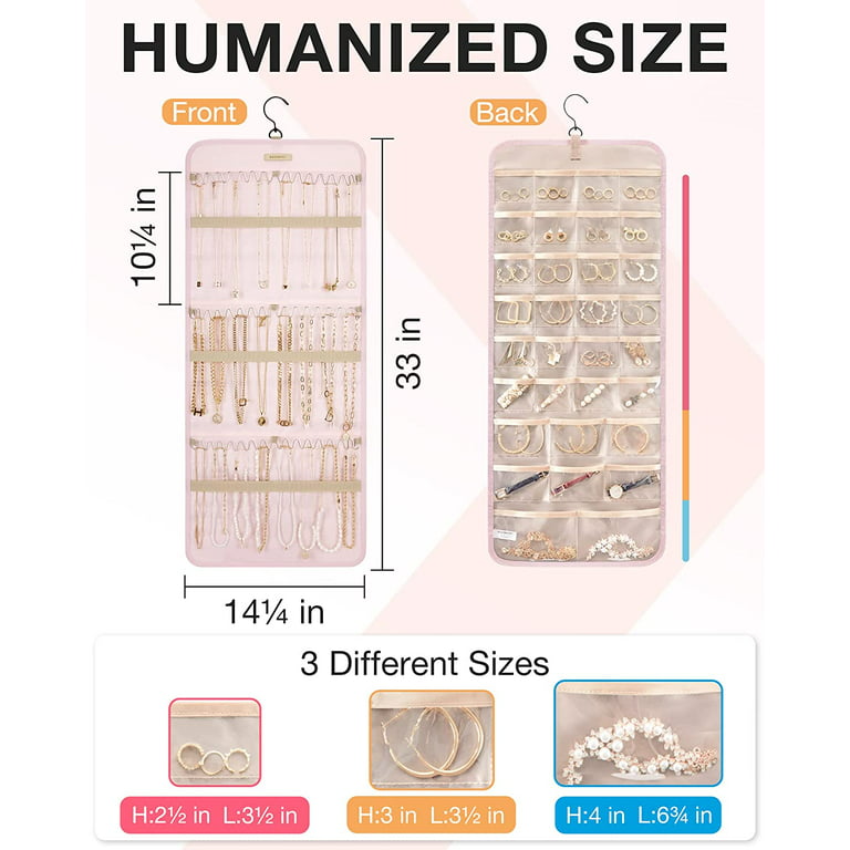 Hanging Jewelry Organizer Storage Roll With Hanger Metal Hooks Double-sided  Jewelry Holder For Earrings, Necklaces, Rings On Closet, Wall, Door, 1 Pie