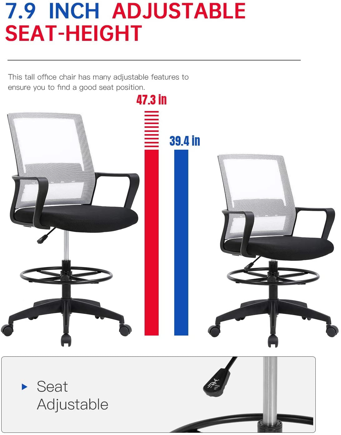 Office chair seat 2025 height 30 inches