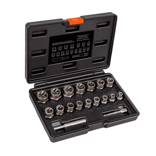 Juego Extractor De Tornillos Y Tuercas 18 Piezas Negro