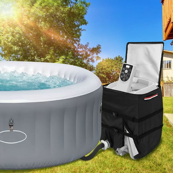 Hot Tub Spa Heater Pump Cover Waterproof Hot Tub Pump Cover with Zipper All Weather Protection Hot Bathtub Pump Cover Square Hot Tub Heater Pump Cover for Hot Tub Spa Heater Pump