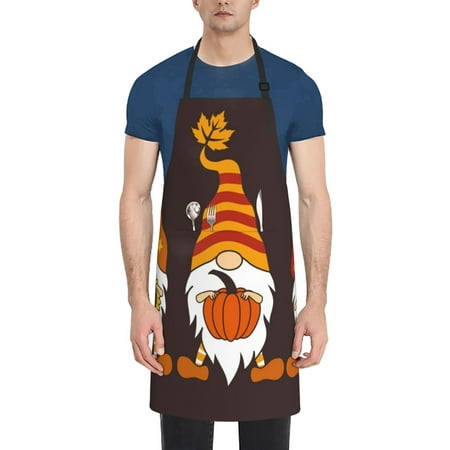 

Pofeuu Fall Gnomes Print Waterproof Apron with Pockets Adjustable Cooking Aprons Kitchen Bib for Baking Household Cleaning