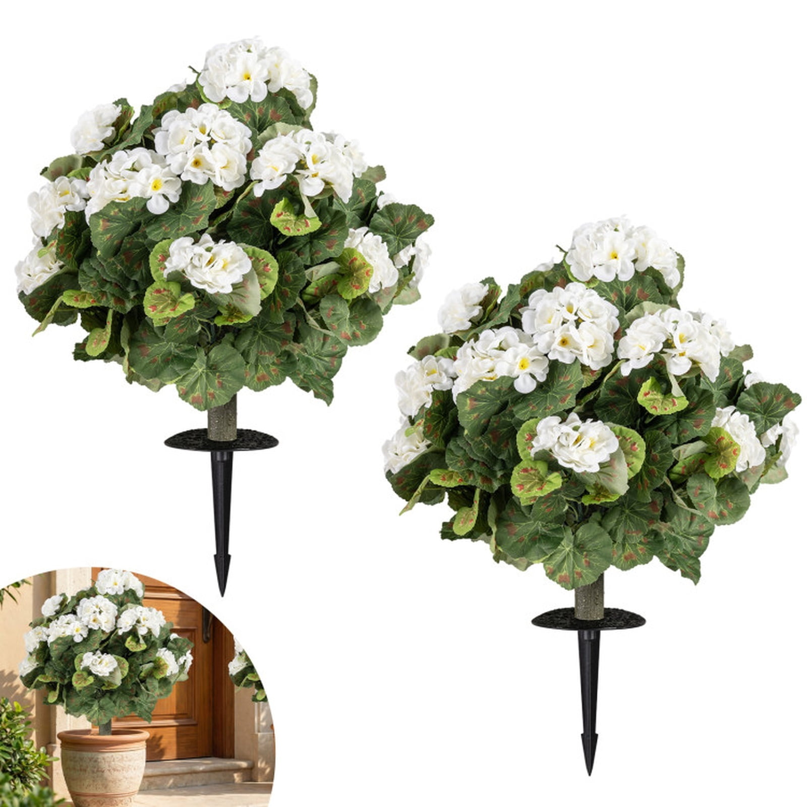 Vebreda Artificial Plant Decor, Artificial Begonia Ball Trees Set of 2 13 inch Fake Evergreen Shrubs with Ground Spikes, High-quality Materials