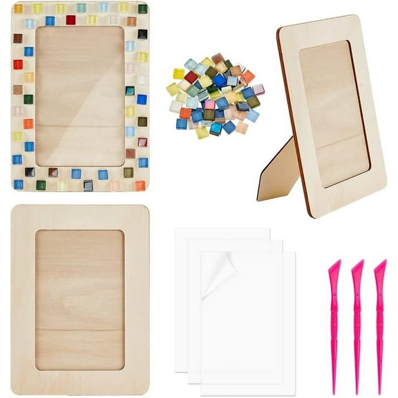 3 Sets Unfinished Wooden Picture Frames 7.6x5.6 Inch Wooden Photo Frame Craft Kit DIY Wood Picture Frames Making Set Mosaic Picture Frame for Tabletop Display Art Crafts DIY Painting Projects diy