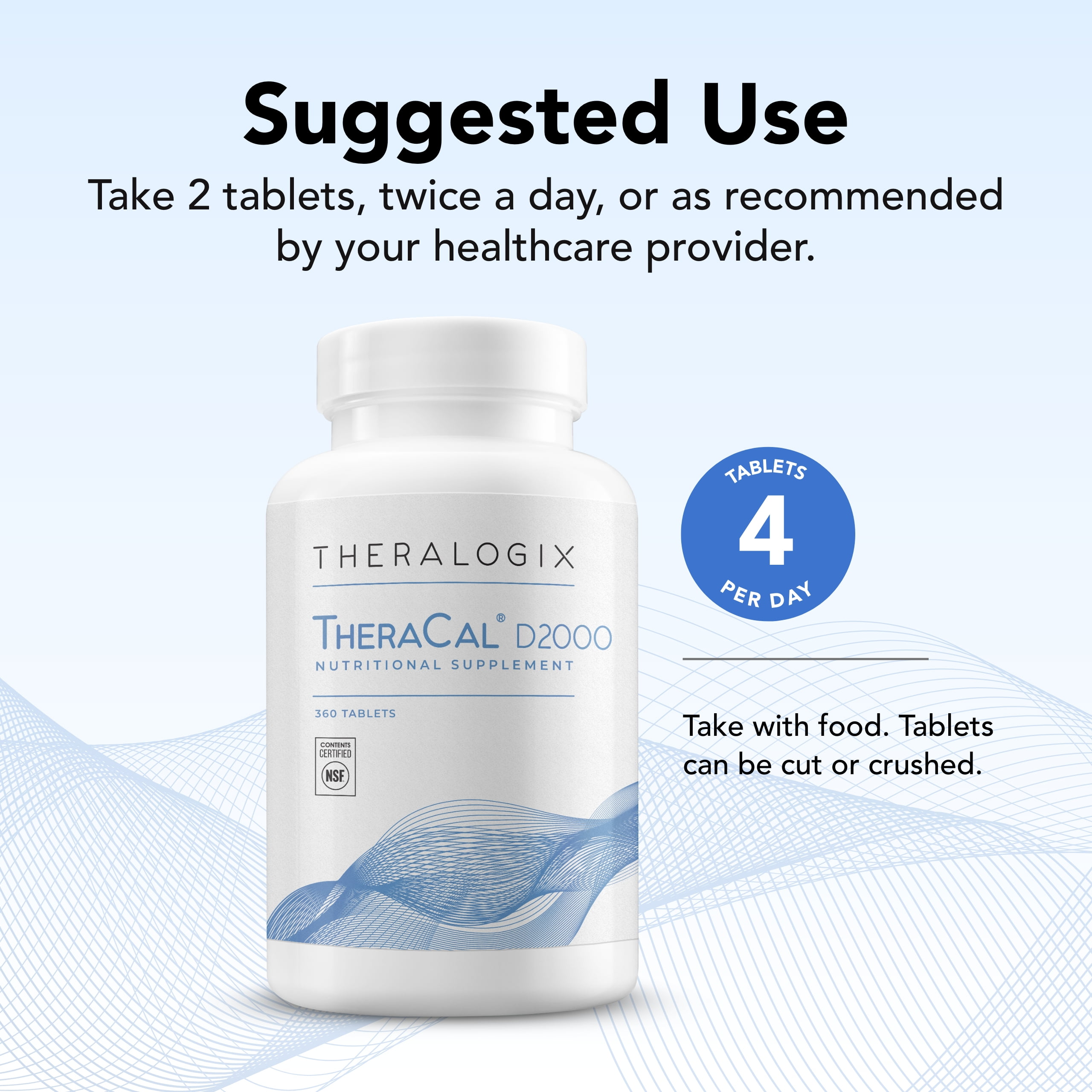 Theralogix TheraCal D2000 - Bone Health Support Supplement with Calcium, Magnesium, Vitamin D3, Vitamin K2 & Boron* - 90-Day Supply - NSF Certified - 360 Tablets