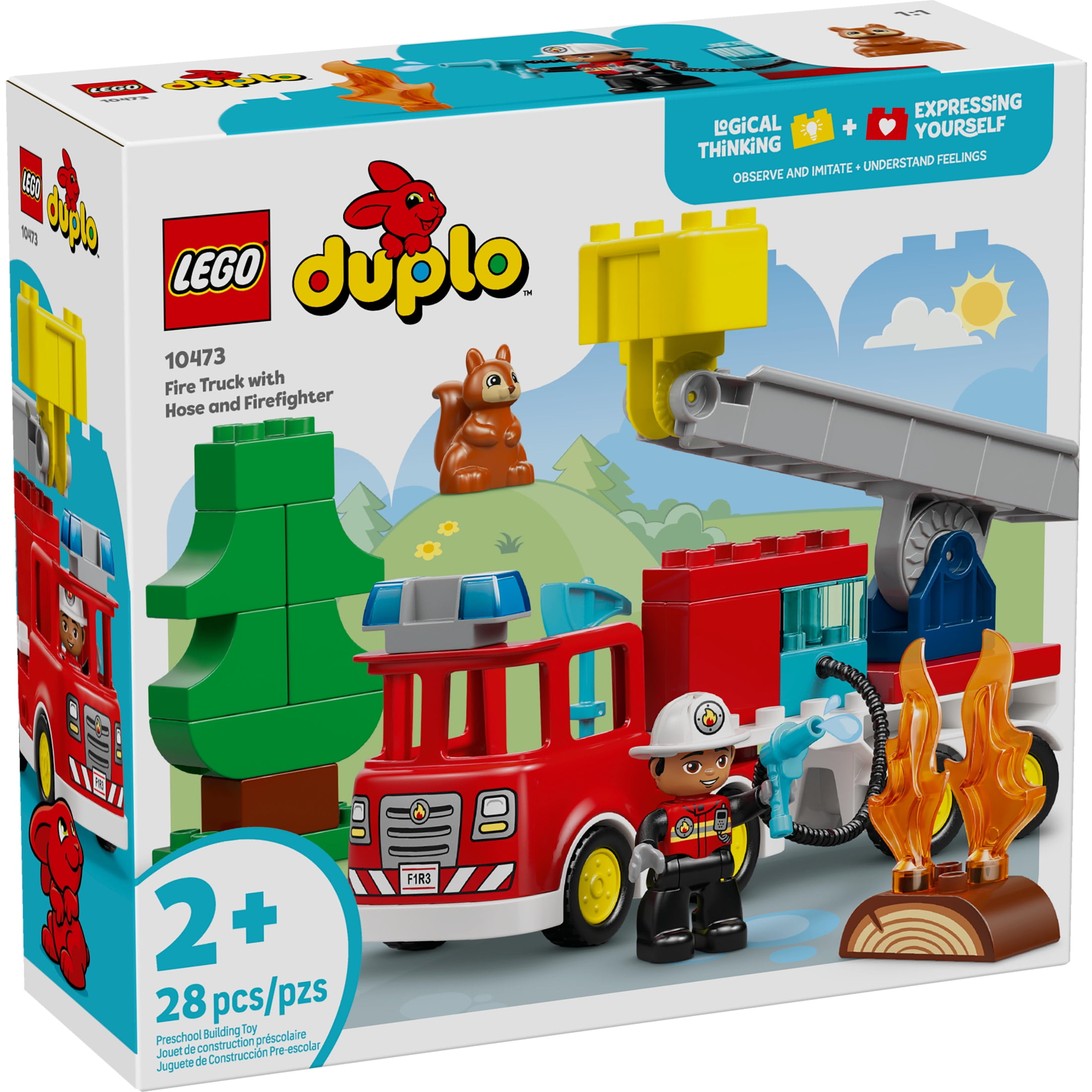 LEGO DUPLO Town Fire Truck with Hose and Firefighter Building Toy for Toddlers - Learning Play Set for Boys & Girls, Ages 2+ - Building Blocks for Motor Skills Practice - Gift for Birthdays - 10473