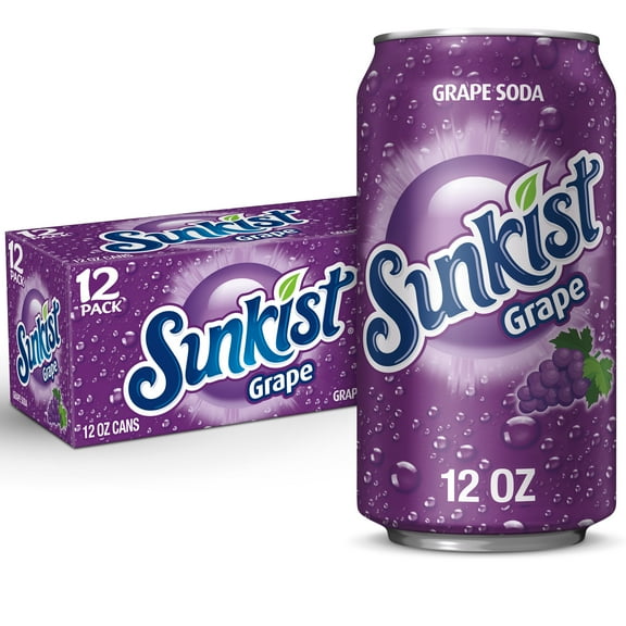 Sunkist Caffeine Free Grape Soda Pop, 12 fl oz, 12 Pack Cans