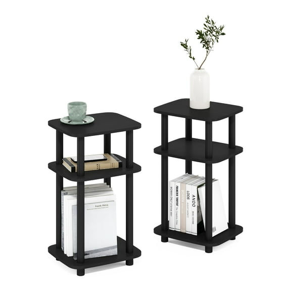 Furinno Just 3-Tier Turn-N-Tube Curve End Table, Side Table, 2-Pack, Americano/Black