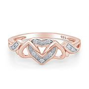 White Natural Diamond Accent Triple Heart Promise Ring 14k Rose Gold Over Sterling Silver (0.03 Cttw)