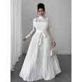 thumbnail image 6 of Plus Size Elegant White Lace Bodice Pleated Waist Tie Long Dress, 6 of 7
