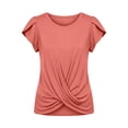 thumbnail image 4 of Cmfcve Tops for Women Pleated Puff Short Sleeve Crew Neck Summer Blouses Casual Loose Fitted Twist Front T Shirts, 4 of 7